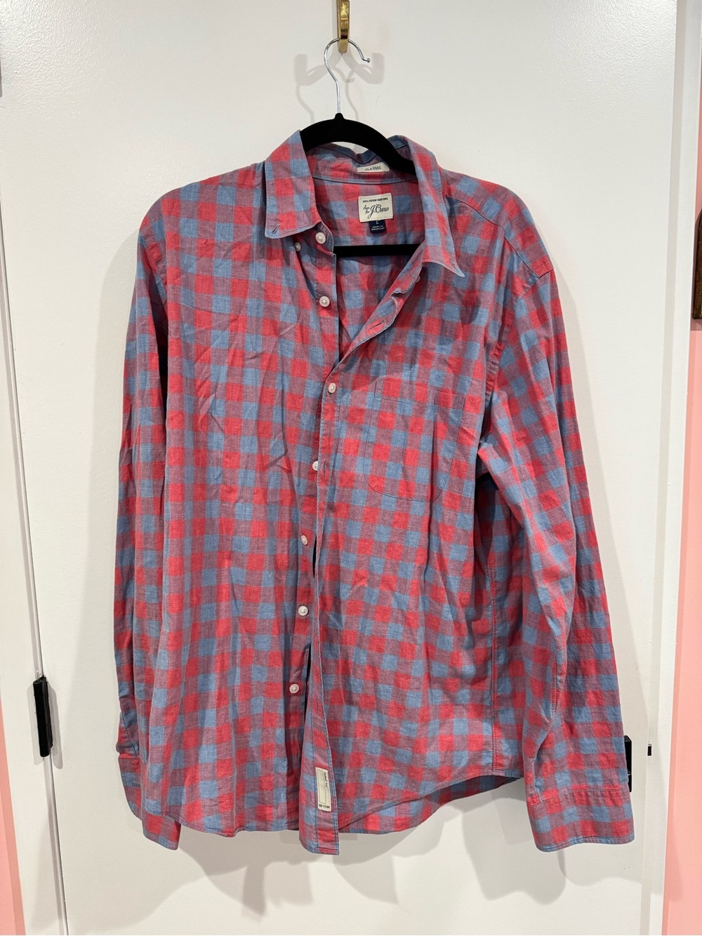 Vintage J. Crew Red and Blue Plaid Men's Shirt, L